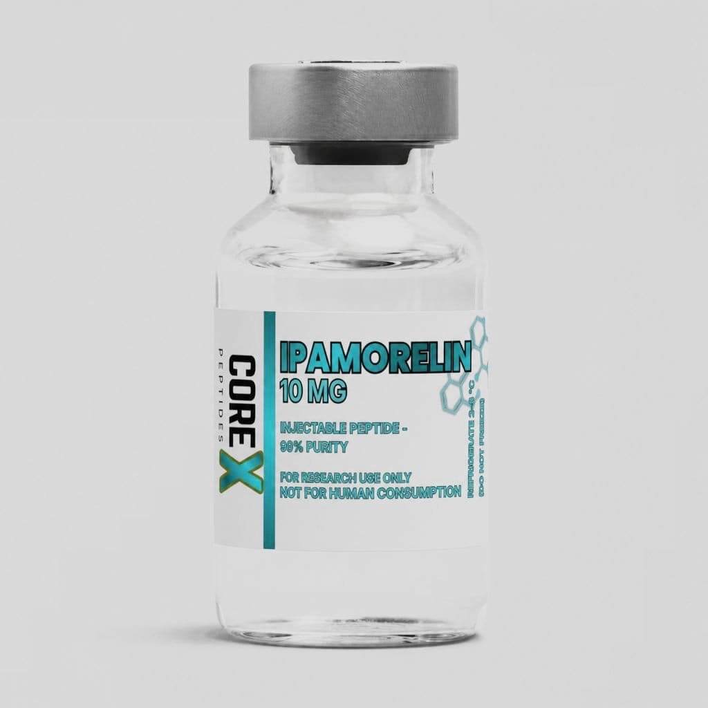Ipamorelin lyophilised powder vial used for selective ghrelin receptor research and growth hormone studies