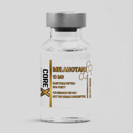 Lyophilised Melanotan I 10mg vial for melanogenesis and photoprotection research