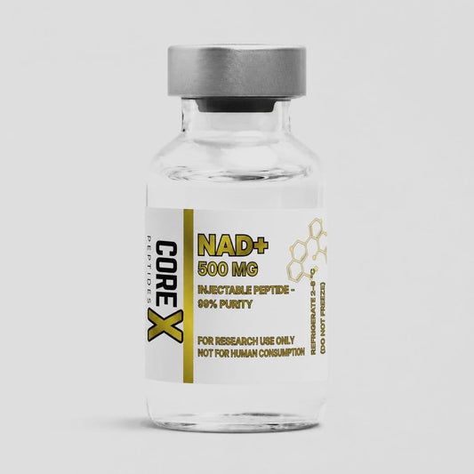 Bottle of NAD+ lyophilised powder for cellular energy metabolism research